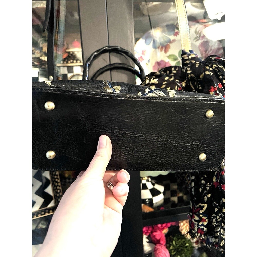 Patricia Nash Angelin BLACK Leather Satchel purse Matching Scarf  EMBROIDERED! - Picture 7 of 16